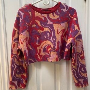 2/$30 | Zara cropped knit marbled jacquard sweater (size M)